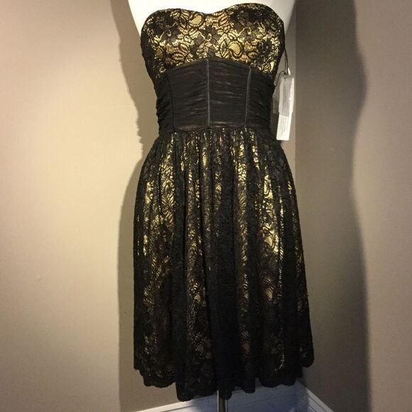 AIDAN Maddox Silk & Lace Strapless Cocktail Dress - Picture 1 of 6